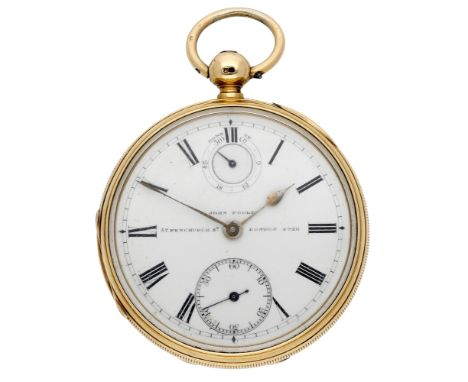 John Poole, London. A gold open-faced pocket chronometer with up-and-down indication, no. 4926, 1874. Movement: gilded three 