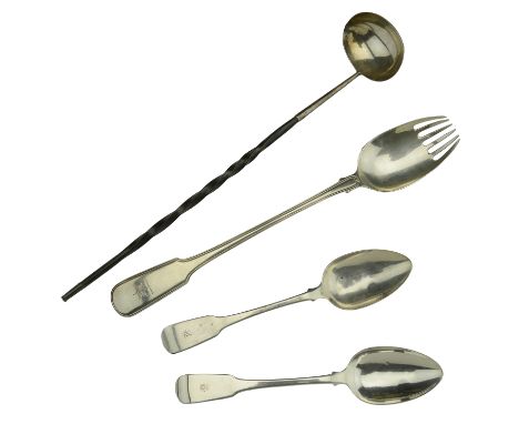 A George III silver fiddle thread and shell pattern basting spoon (later converted to a salad server), crested, by Peter & Wi