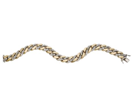 A diamond curb-link bracelet by Riccardo Masella, circa 1970, the bicoloured curb-link chain alternately set with single-cut 