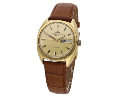 Jaegar-LeCoultre. A gold plated tonneau-form automatic wristwatch with day and date, Club, circa 1970. Movement: cal.  AS 190