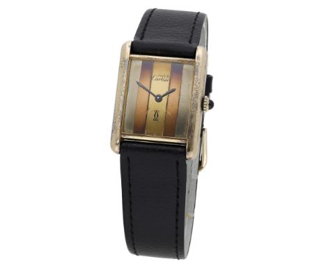 Must de Cartier. A gold plated rectangular wristwatch, Tank, circa 1980. Movement: cal. 2512, manual winding, 17 jewels. Dial