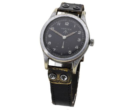 Vertex. A steel and chrome military issue wristwatch, ‘Dirty Dozen’, circa 1945. Movement: cal. 59, manual winding, 17 jewels