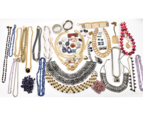 A collection of vintage costume jewellery to include some signed examples ; Napier, Leslie Block, Staffordshire china brooche