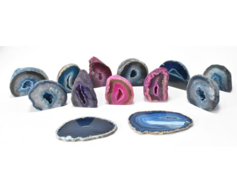 MINERAL SPECIMENS AGATE - A collection of &nbsp;dyed agate geodes, location Brazil together with two gate slices, location un