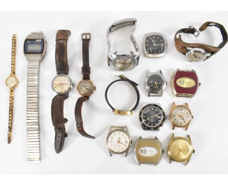 A collection of mixed vintage wrist watches to include a Siro 9ct gold cased watch (interior of the case hallmarked Birmingha