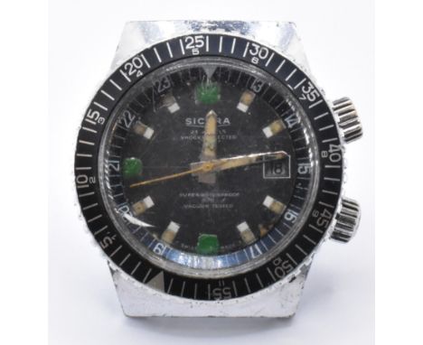 A vintage 1960's Sicura 23 Jewels super waterproof 400 vacuum tested divers wrist watch. The watch having a&nbsp; black face 