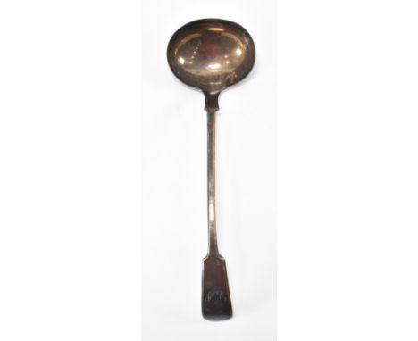 A 19th Century Victorian Elkington silver plated ladle in the fiddle pattern, with engraved initials LP to the terminal. Date