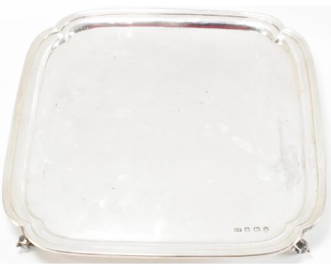 A mid 20th Century vintage Viner's silver hallmarked footed tray / platter of square form having moulded rims and raised on f