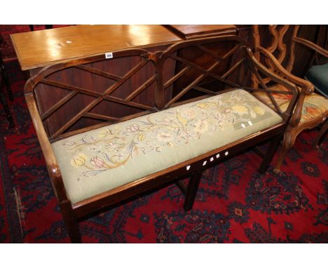 A 19th Century mahogany hall seat with tapestry seat 123cm wide 