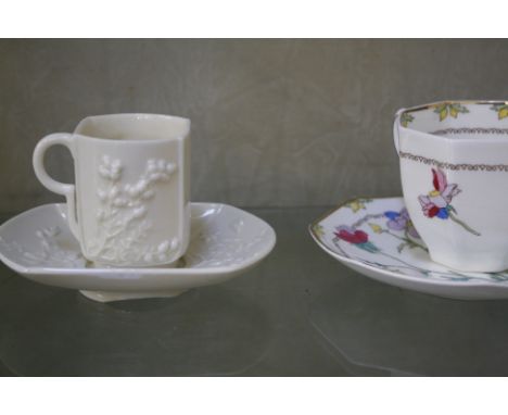 A Worcester cup and saucer, a Chinese blue and white tea bowl and saucer, a Wedgwood cup, a cut glass bowl and  other items 