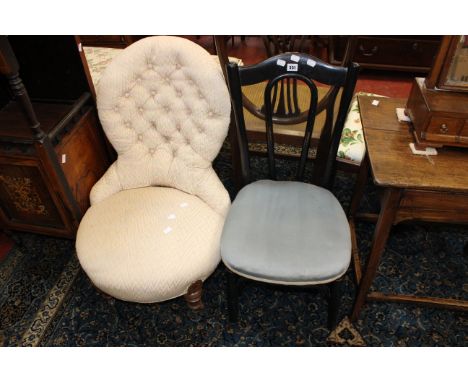 A Victorian button back nursing chair and an ebonised bentwood chair