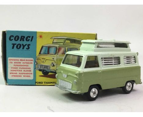 CORGI TOYS, NO. 420 FORD THAMES "AIRBORNE" CARAVAN metallic green and light green with tan interior, boxed