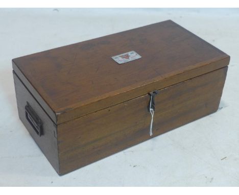 A vintage mahogany tool box with label for 'Salmen master brand', H.15 W.41 D.21cm 