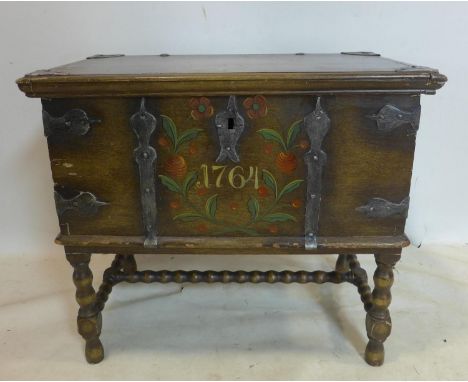 An 18th century style oak chest/trunk on stand, H.68 W.76 D.44cm 