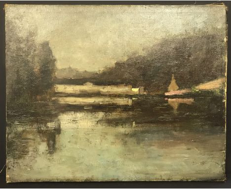 FOLLWER OF PIERRE- AUGUSTE RENOIR -1841-1959 OIL ON CANVAS - RIVER SCENE WITH SAILING BOATSVery good overall condition commen