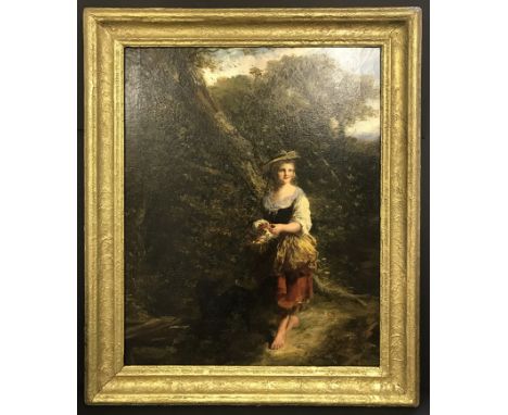 PHOEBUS LEVIN - 1836-1878 OIL ON CANVAS- PORTRAIT OF GIRL & DOG - SIGNEDVery good overall condition commensurate with age. Ve