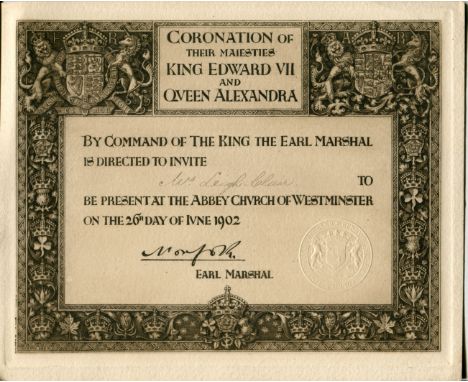 1902 CORONATION INVITATION &amp; TICKET
