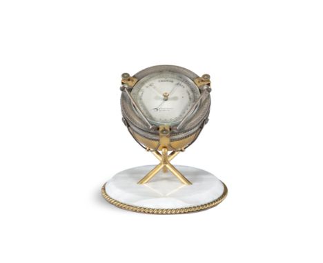 AN ORMOLU AND SILVERED KETTLE DRUM BAROMETER ATTRIBUTED TO J.J HICKS, 19TH CENTURY, RETAILED BY T.K AUSTIN &amp; CO., DUBLIN 