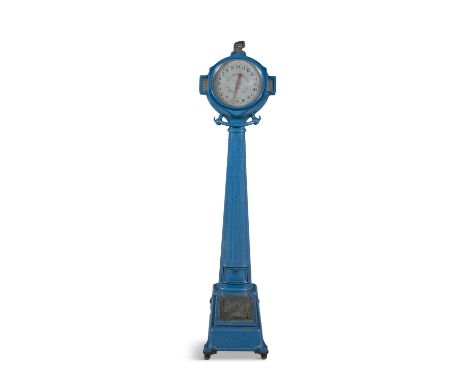 AN EARLY 20TH CENTURY CAST IRON COIN OPERATED WEIGHING SCALES BY BRECKNELLS MINOR, BIRMINGHAM,   painted in blue, with silver