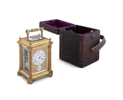 A FRENCH GILT BRASS TRAVELLING CARRIAGE CLOCK, 19TH CENTURY,  signed Henri Jacot, Medaille d'Or, 31 Rue de Montmoreng Paris, 