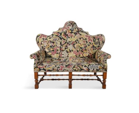 A WALNUT FRAMED SOFA IN THE STYLE OF DANIEL MORAT, 19TH CENTURY   with tapestry upholstery and block supports 144cm wide