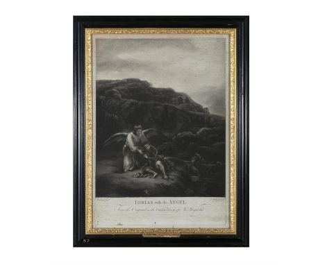 J. MCARDLE AFTER REMBRANDT Tobias with the Angel Black and white mezzotint, 50.5 x 35cm