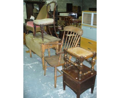 A Lloyd loom bedroom chair, a Victorian walnut dining chair, an elm and beech wood windsor farmhouse elbow chair, cane top st