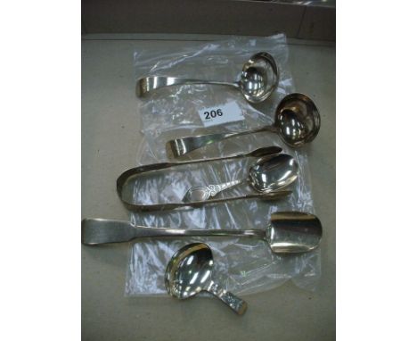 A collection of Georgian and Victorian and later silver Spoons and related items 
To include a George III cheese/stilton spoo