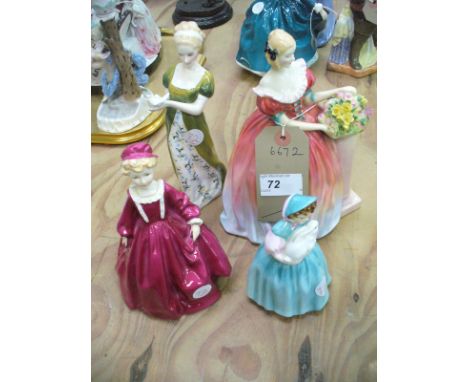3 Royal Doulton figurines  " Roseanna " , " Veneta " and " Bunny " and a Royal Worcester figurine " Grandmothers Dress ". (4)