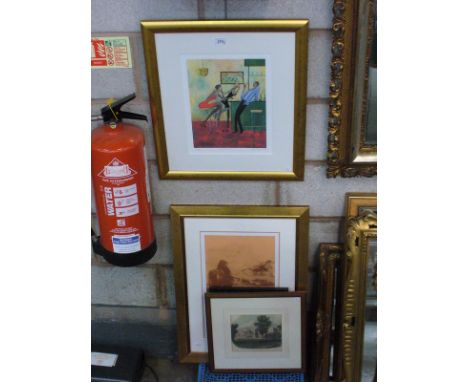 A Coloured print " Stowe House" , Dennis Taylor Webb limited edition print " Cocktails" , a second limited edition print and 