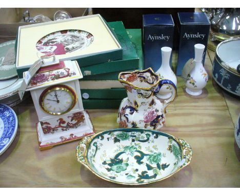 A Collection of Masons ceramics including a " Red Mandalay " mantel clock, " Mandalay " jug , " Chartreuse " 2 handled dish, 