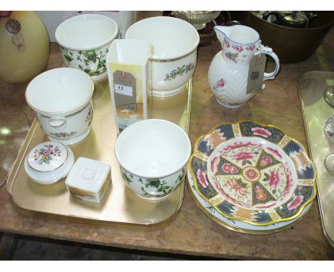 A Collection of Coalport ceramics including assorted planters, a " Misty Wings " vase, trinket dish, a Caughley mask jug and 