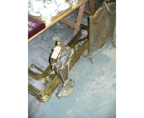 A Victorian brass fire fender , a pierced brass fender and a folding brass fan firescreen.(3)