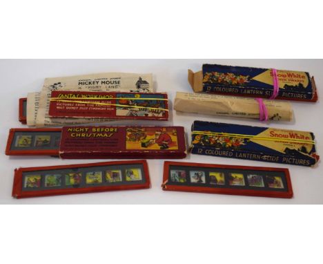 Quantity of vintage glass slides mainly Mickey Mouse and Disney's Snow White, in original packaging