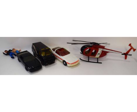 Box containing vintage A-team vehicles to include van, helicopter etc, together with a further Knight Rider vehicle by Ertl C
