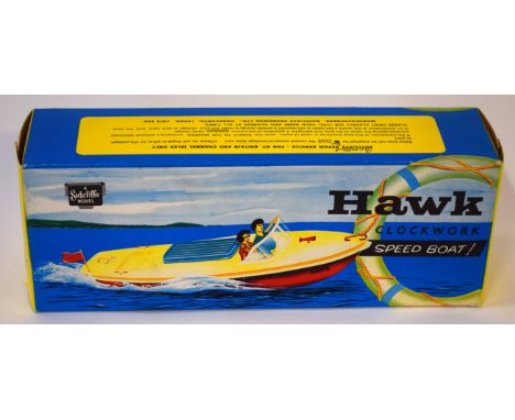 Vintage circa 1960s Hawk clockwork speedboat model by Sutcliffe, sealed in original box