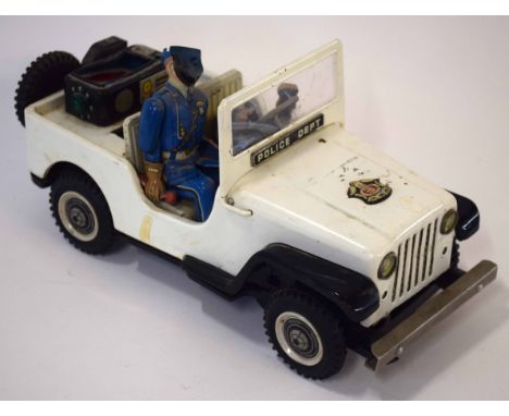 Vintage tin plate Police Jeep circa 1960s (a/f)