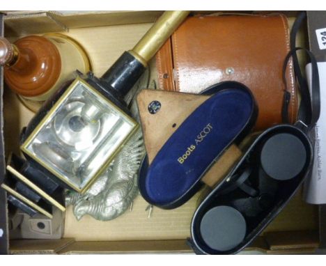 Collection of Vintage Household Items including Zenith and Boots Ascot Binoculars and Pair of Metal Pheasants and Chicks, Bra