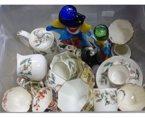 Atlas Bird Chintz Four Cups and Five Saucers, Crown Staffordshire Coffee Set comprising Coffee Pot, 6 Coffee Cans and Saucers