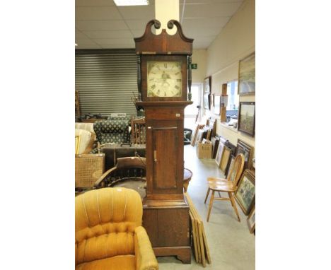 19th century Oak & Mahogany Longcase Clock with painted face and date aperture plus Oak Jardinere Stand