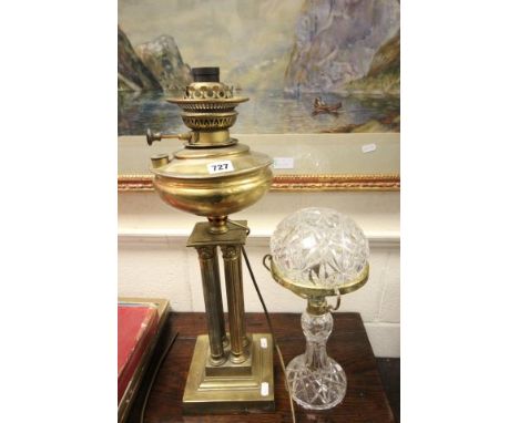 Hobnail Glass Lamp and a Brass Four Column Lamp converted to electric