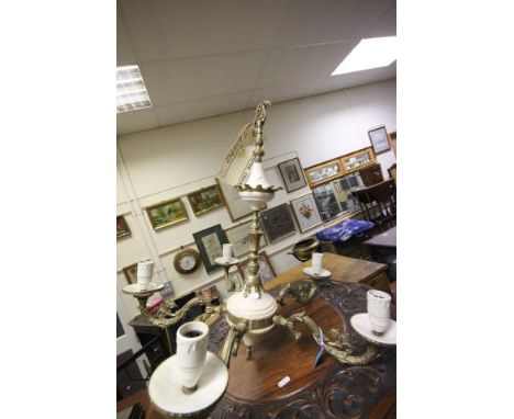 Gilt Metal and Onyx Effect Five Branch Central Light Fitting