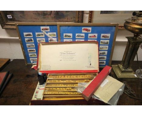 Boxed Barretts 'Silent Salesman' Price Ticket Hand Printing Set with Wooden Blacks, another Small Printing Set plus Two Frame
