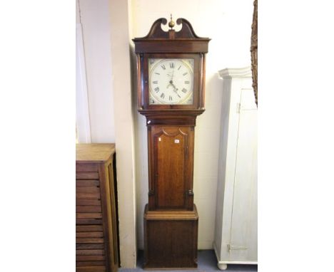 19th century Mahogany and Oak Longcase Clock, the painted face marked 'W Bellam, Broughton' with date aperature