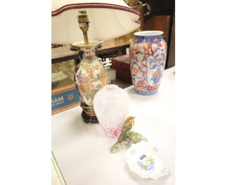 Studio Glass Vase, Capodimonte Robin, Shelley Pin Dish and a Table Lamp with Shade