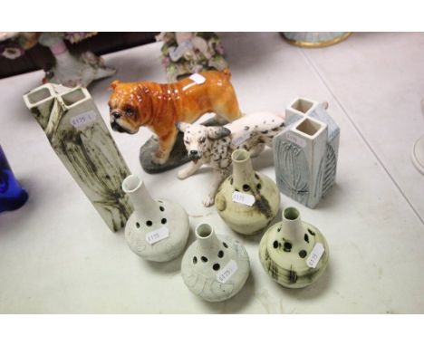Group of Five Carn Cornish Pottery Vases together with a Ceramic Setter and a Ceramic Bulldog