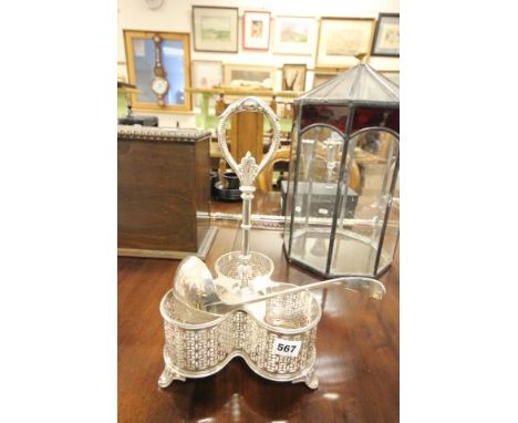 Good Quality Silver Plated Three Bottle Stand and a Silver Plated Ladle