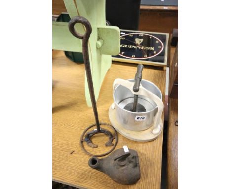 Vintage Iron Wick Lamp, Branding Iron and Ham Press