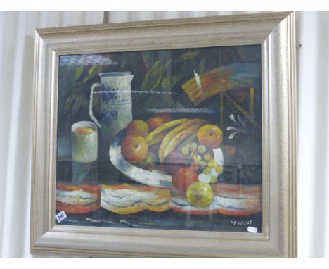 Modern School Impressionist Oil Painting Still Life Fruit and Ceramic