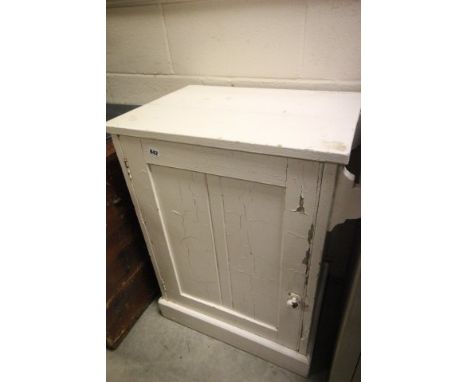 White Painted Cupboard with single panel door and attached towel rail to side 